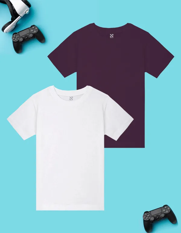 Nusyl_Boy_White_&_Wine_Solid_Regular_T_Shirts_Pack_Of_2_Soft_&_Comfortable_Half_Sleeves_Regular_T_Shirts_Cozy_Summer_Wear_For_Kids_&_Teen_Boys
