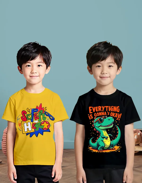 Nusyl_Boy_Yellow_&_Black_Dinosaur_Printed_&_Super_Hero_Text_Printed_Half_Sleeves_T_Shirt_Pack_Of_2_Soft_&_Comfortable_Half_Sleeve_T_Shirt_Cozy_Summer_Wear_For_Kids_&_Teen_Boys