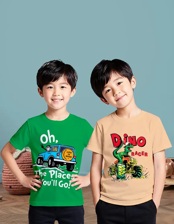 Nusyl_Boy_Green_&_Beige_Dinosaur_Printed_&_Jeep_Printed_Half_Sleeves_T_Shirt_Pack_Of_2_Soft_&_Comfortable_Half_Sleeve_T_Shirt_Cozy_Summer_Wear_For_Kids_&_Teen_Boys