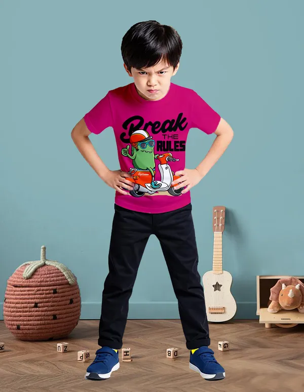 Nusyl_Boy_Hot_Pink_&_Royal_Blue_Do_Want_Text_Printed_&_Rules_Text_Printed_Half_Sleeves_T_Shirt_Pack_Of_2_Soft_&_Comfortable_Half_Sleeve_T_Shirt_Cozy_Summer_Wear_For_Kids_&_Teen_Boys