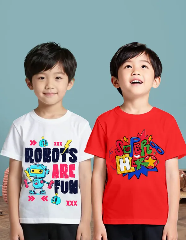 Nusyl_Boy_White_&_Red_Super_Hero_Text_Printed_&_Robots_Text_Printed_Half_Sleeves_T_Shirt_Pack_Of_2_Soft_&_Comfortable_Half_Sleeve_T_Shirt_Cozy_Summer_Wear_For_Kids_&_Teen_Boys