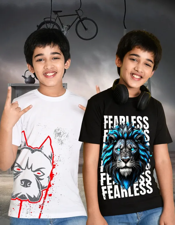 Nusyl_Boy_Black_&_White_Lion_Printed_&_Dog_Printed_Half_Sleeves_T_Shirt_Pack_Of_2_Soft_&_Comfortable_Half_Sleeve_T_Shirt_Cozy_Summer_Wear_For_Kids_&_Teen_Boys