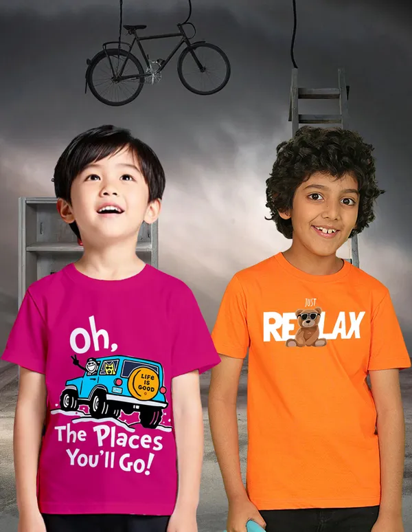 Nusyl_Boy_Hot_Pink_&_Orange_Teddy_Printed_&_Oh_Places_Half_Sleeves_T_Shirt_Pack_Of_2_Soft_&_Comfortable_Half_Sleeve_T_Shirt_Cozy_Summer_Wear_For_Kids_&_Teen_Boys