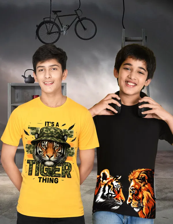 Nusyl_Boy_Yellow_&_Black_Tigers_Printed_&_Lion_Printed_Half_Sleeves_T_Shirt_Pack_Of_2_Soft_&_Comfortable_Half_Sleeve_T_Shirt_Cozy_Summer_Wear_For_Kids_&_Teen_Boys