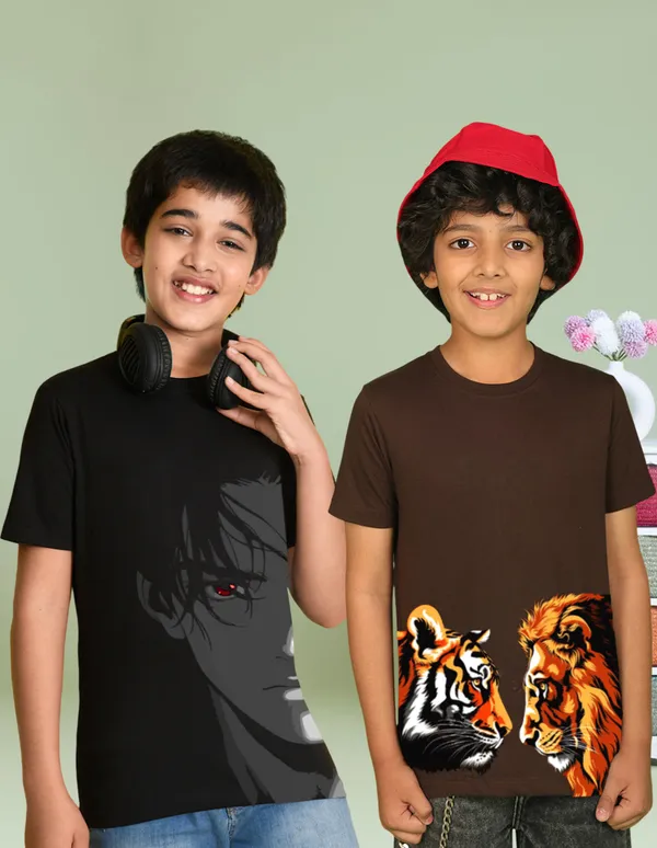 Nusyl_Boy_Black_&_Brown_Lion_Printed_&_Anime_Character_Printed_Half_Sleeves_T_Shirt_Pack_Of_2_Soft_&_Comfortable_Half_Sleeve_T_Shirt_Cozy_Summer_Wear_For_Kids_&_Teen_Boys