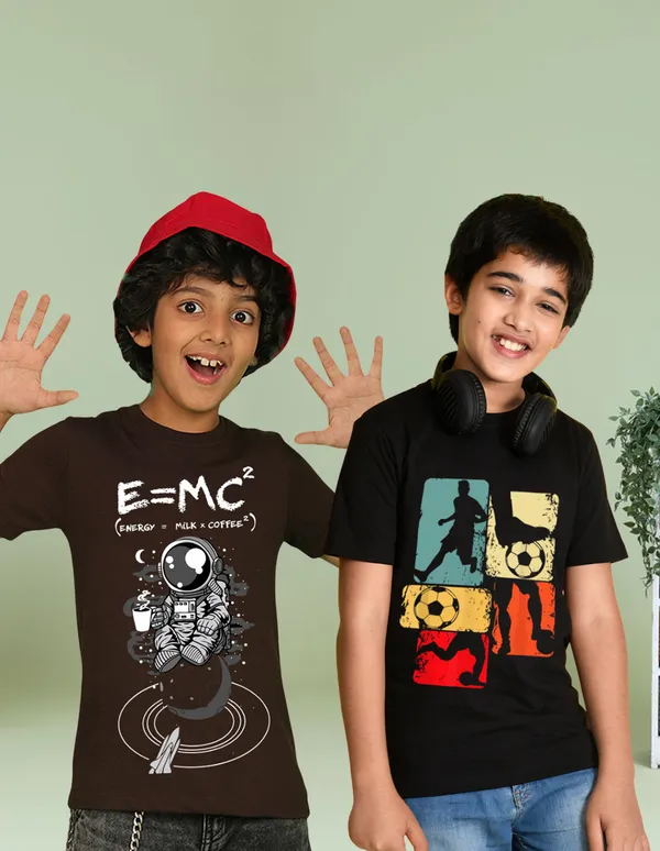 Nusyl_Boy_Black_&_Brown_E=Mc2_Text_Printed_&_Football_Printed_Half_Sleeves_T_Shirt_Pack_Of_2_Soft_&_Comfortable_Half_Sleeve_T_Shirt_Cozy_Summer_Wear_For_Kids_&_Teen_Boys