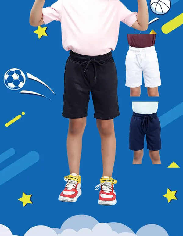 Nusyl_White_&_Black_&_Navy_Solid_Cotton_Blend_Regular_Fit_Pack_Of_3_Shorts_With_Side_Pockets_Short_Length_Regular_Fit