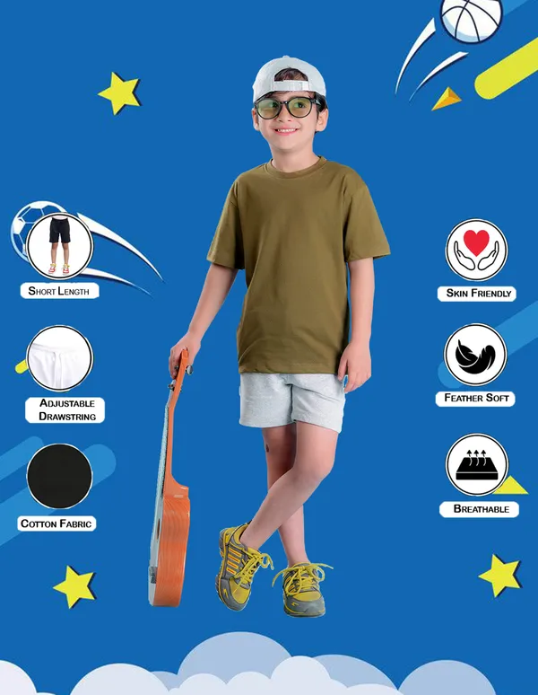 Nusyl_White_&_Black_&_Grey_Solid_Cotton_Blend_Regular_Fit_Pack_Of_3_Shorts_With_Side_Pockets_Short_Length_Regular_Fit