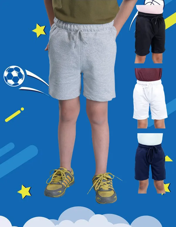 Nusyl_White_&_Black_&_Navy_&_Grey_Solid_Cotton_Blend_Regular_Fit_Pack_Of_4_Shorts_With_Side_Pockets_Short_Length_Regular_Fit