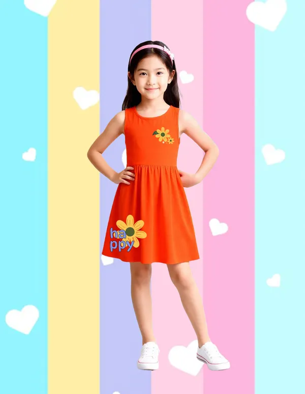 Nusyl_Girls_Orange_&_Green_Happy_Text_Printed_&_Flowers_Printed_Pack_Of_2_Dresses_Soft_&_Comfortable_Dresses_Cozy_Summer_Wear_For_Kids_&_Teen_Girls