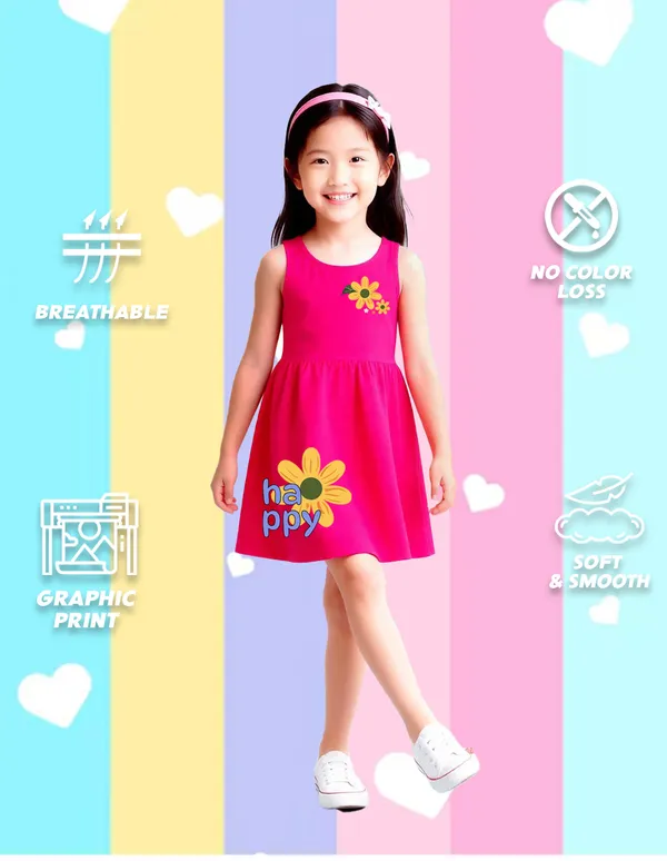 Nusyl_Girls_Hot_Pink_&_White_Girls_Printed_&_Sunflower_Printed_Pack_Of_2_Dresses_Soft_&_Comfortable_Dresses_Cozy_Summer_Wear_For_Kids_&_Teen_Girls