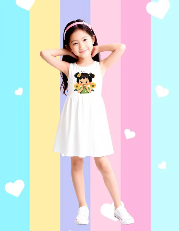 Nusyl_Girls_Hot_Pink_&_White_Girls_Printed_&_Sunflower_Printed_Pack_Of_2_Dresses_Soft_&_Comfortable_Dresses_Cozy_Summer_Wear_For_Kids_&_Teen_Girls