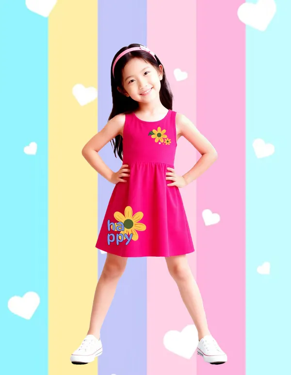 Nusyl_Girls_Hot_Pink_&_White_Girls_Printed_&_Sunflower_Printed_Pack_Of_2_Dresses_Soft_&_Comfortable_Dresses_Cozy_Summer_Wear_For_Kids_&_Teen_Girls