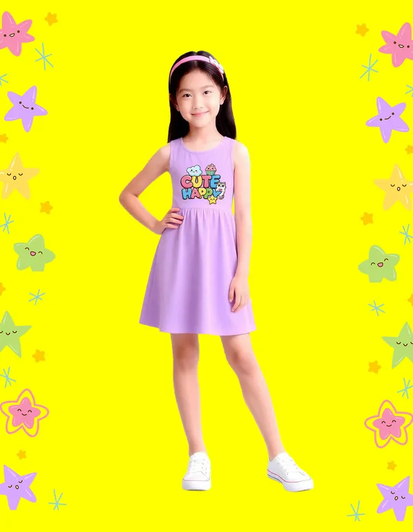 Nusyl_Girls_Lilac_&_Green_Cute_&_Happy_Text_Printed_Pack_Of_2_Dresses_Soft_&_Comfortable_Dresses_Cozy_Summer_Wear_For_Kids_&_Teen_Girls