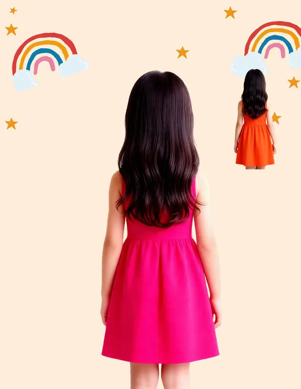 Nusyl_Girls_Orange_&_Hot_Pink_Cute_Unicorn_Text_Printed_Pack_Of_2_Dresses_Soft_&_Comfortable_Dresses_Cozy_Summer_Wear_For_Kids_&_Teen_Girls