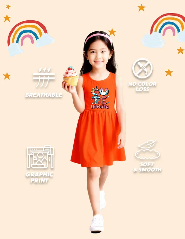 Nusyl_Girls_Orange_&_Hot_Pink_Cute_Unicorn_Text_Printed_Pack_Of_2_Dresses_Soft_&_Comfortable_Dresses_Cozy_Summer_Wear_For_Kids_&_Teen_Girls