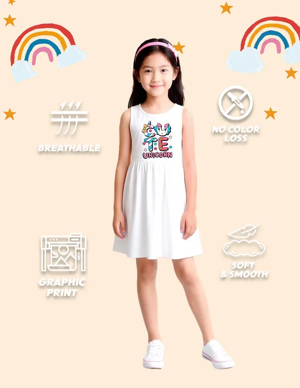 Nusyl_Girls_White_&_Green_Teddy_Printed_&_Unicorn_Printed_Pack_Of_2_Dresses_Soft_&_Comfortable_Dresses_Cozy_Summer_Wear_For_Kids_&_Teen_Girls