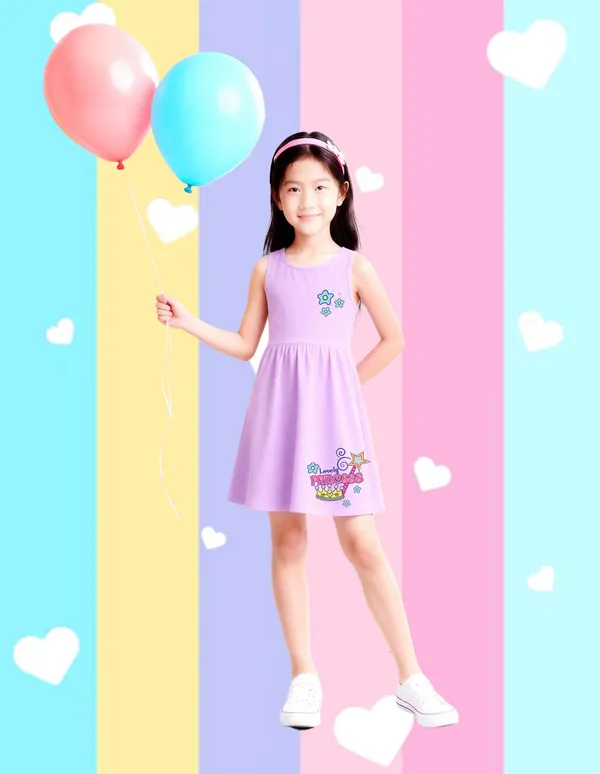 Nusyl_Girls_Hot_Pink_&_Lilac_Girls_Printed_&_Princess_Text_Printed_Pack_Of_2_Dresses_Soft_&_Comfortable_Dresses_Cozy_Summer_Wear_For_Kids_&_Teen_Girls