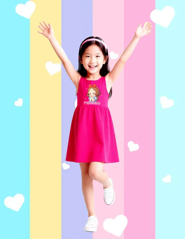 Nusyl_Girls_Hot_Pink_&_Lilac_Girls_Printed_&_Princess_Text_Printed_Pack_Of_2_Dresses_Soft_&_Comfortable_Dresses_Cozy_Summer_Wear_For_Kids_&_Teen_Girls