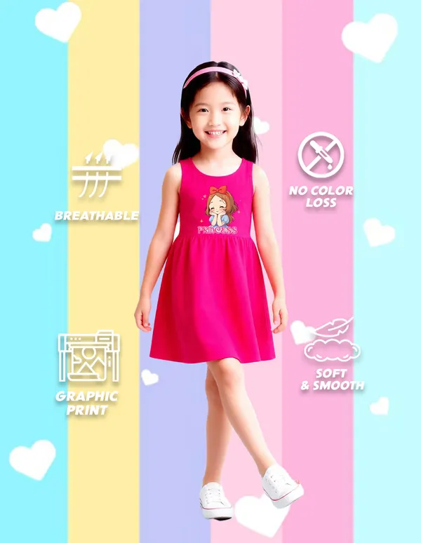 Nusyl_Girls_Hot_Pink_&_Lilac_Girls_Printed_&_Princess_Text_Printed_Pack_Of_2_Dresses_Soft_&_Comfortable_Dresses_Cozy_Summer_Wear_For_Kids_&_Teen_Girls