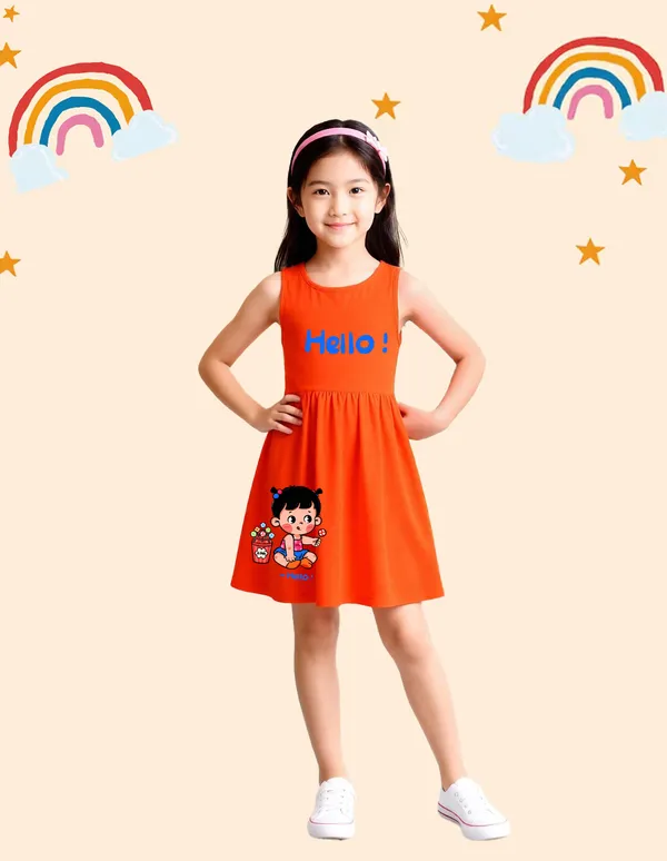 Nusyl_Girls_Lilac_&_Orange_Keep_Smiling_Text_Printed_Pack_Of_2_Dresses_Soft_&_Comfortable_Dresses_Cozy_Summer_Wear_For_Kids_&_Teen_Girls