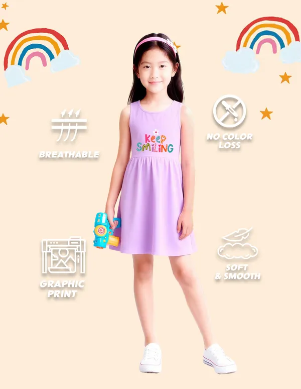 Nusyl_Girls_Lilac_&_Orange_Keep_Smiling_Text_Printed_Pack_Of_2_Dresses_Soft_&_Comfortable_Dresses_Cozy_Summer_Wear_For_Kids_&_Teen_Girls