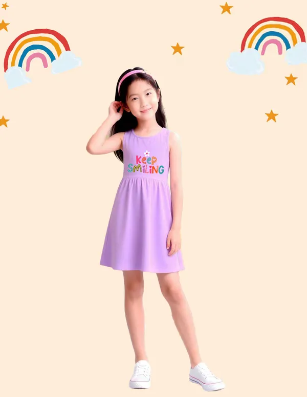 Nusyl_Girls_Lilac_&_Orange_Keep_Smiling_Text_Printed_Pack_Of_2_Dresses_Soft_&_Comfortable_Dresses_Cozy_Summer_Wear_For_Kids_&_Teen_Girls