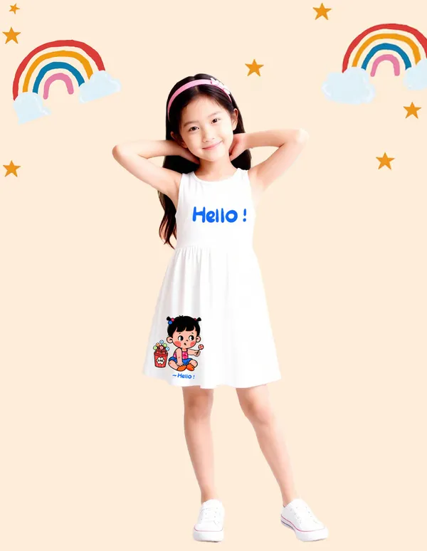 Nusyl_Girls_White_&_Green_Girls_Printed_&_Hello_Text_Printed_Pack_Of_2_Dresses_Soft_&_Comfortable_Dresses_Cozy_Summer_Wear_For_Kids_&_Teen_Girls