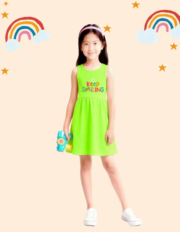 Nusyl_Girls_White_&_Green_Girls_Printed_&_Hello_Text_Printed_Pack_Of_2_Dresses_Soft_&_Comfortable_Dresses_Cozy_Summer_Wear_For_Kids_&_Teen_Girls
