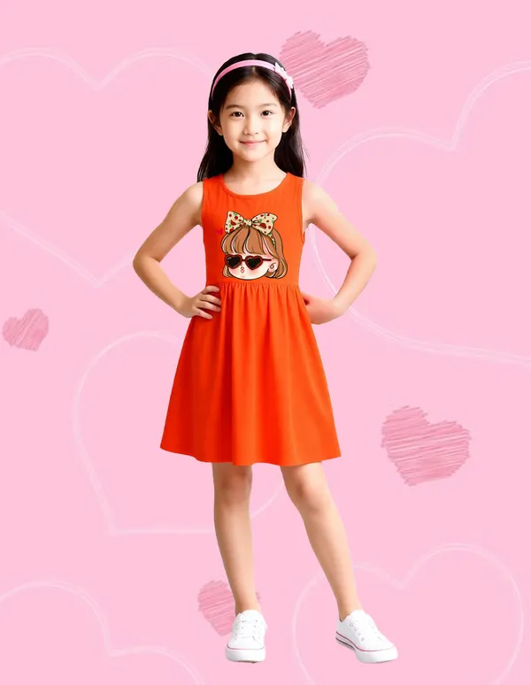 Nusyl_Girls_Green_&_Orange_Cutie_Pie_Text_Printed_Pack_Of_2_Dresses_Soft_&_Comfortable_Dresses_Cozy_Summer_Wear_For_Kids_&_Teen_Girls