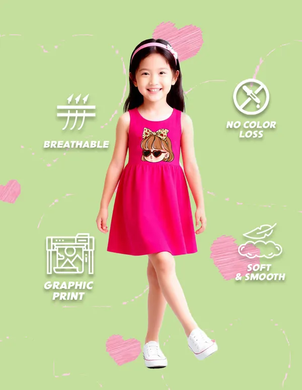 Nusyl_Girls_Lilac_&_Hot_Pink_Girls_With_Heart_Eye_Sunglasses_Printed_Pack_Of_2_Dresses_Soft_&_Comfortable_Dresses_Cozy_Summer_Wear_For_Kids_&_Teen_Girls