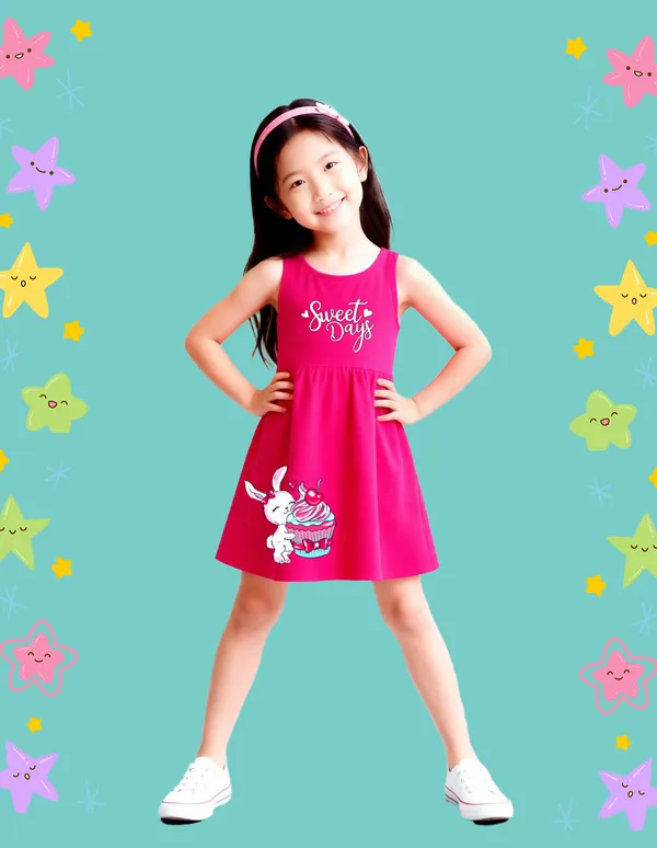 Nusyl_Girls_Orange_&_Hot_Pink_Teddy_Printed_&_Sweet_Text_Printed_Pack_Of_2_Dresses_Soft_&_Comfortable_Dresses_Cozy_Summer_Wear_For_Kids_&_Teen_Girls