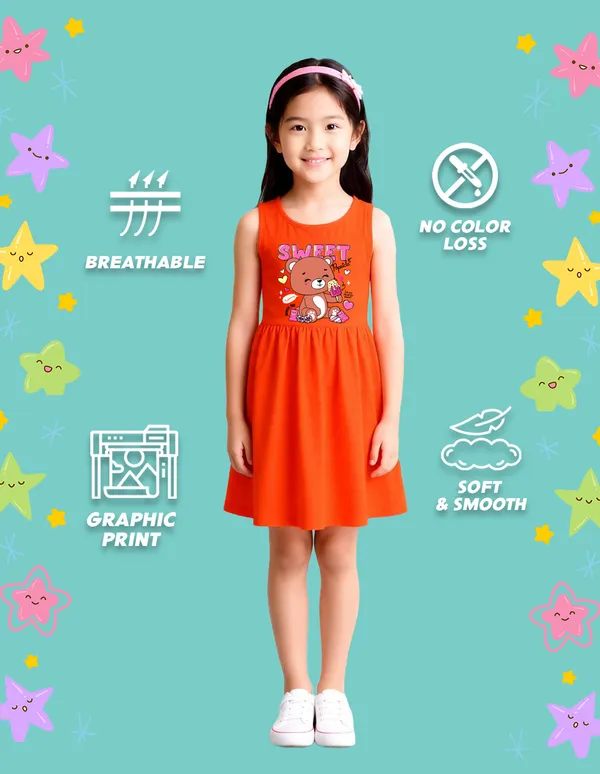 Nusyl_Girls_Orange_&_Hot_Pink_Teddy_Printed_&_Sweet_Text_Printed_Pack_Of_2_Dresses_Soft_&_Comfortable_Dresses_Cozy_Summer_Wear_For_Kids_&_Teen_Girls
