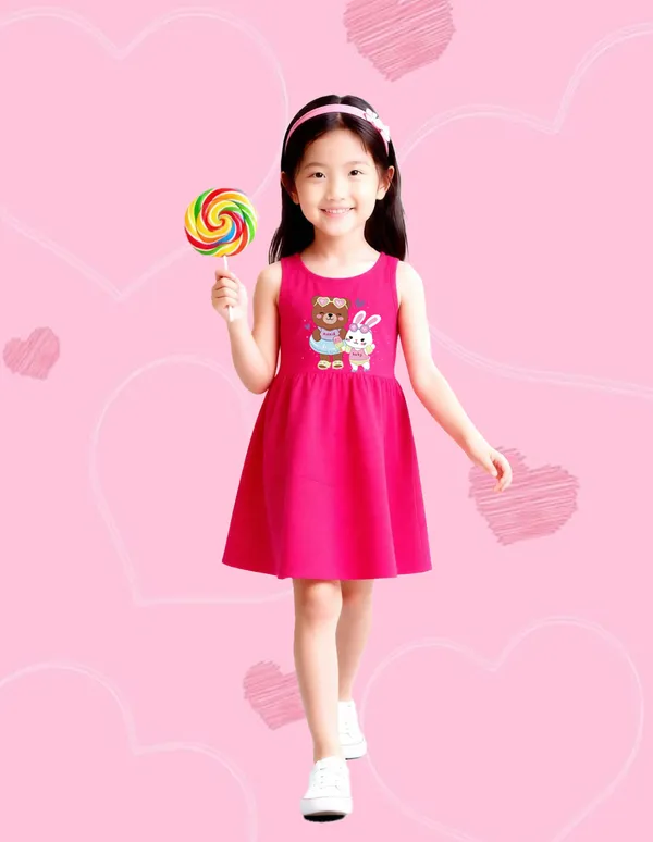 Nusyl_Girls_Hot_Pink_&_White_Sweet_Text_Printed_Pack_Of_2_Dresses_Soft_&_Comfortable_Dresses_Cozy_Summer_Wear_For_Kids_&_Teen_Girls