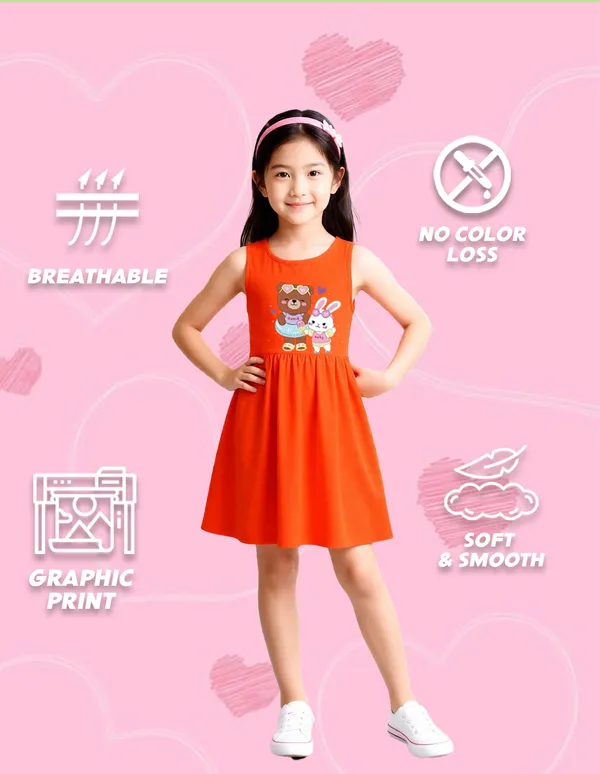 Nusyl_Girls_Green_&_Orange_Teddy_Printed_&_Bunny_Printed_Pack_Of_2_Dresses_Soft_&_Comfortable_Dresses_Cozy_Summer_Wear_For_Kids_&_Teen_Girls