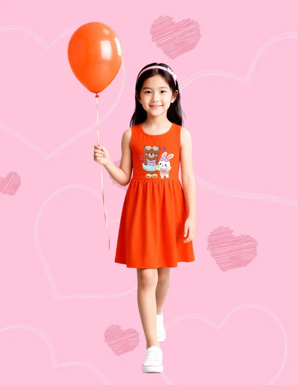 Nusyl_Girls_Green_&_Orange_Teddy_Printed_&_Bunny_Printed_Pack_Of_2_Dresses_Soft_&_Comfortable_Dresses_Cozy_Summer_Wear_For_Kids_&_Teen_Girls