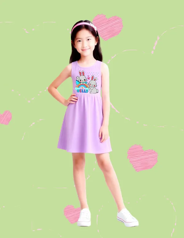 Nusyl_Girls_Orange_&_Lilac_Cat_Printed_Pack_Of_2_Dresses_Soft_&_Comfortable_Dresses_Cozy_Summer_Wear_For_Kids_&_Teen_Girls
