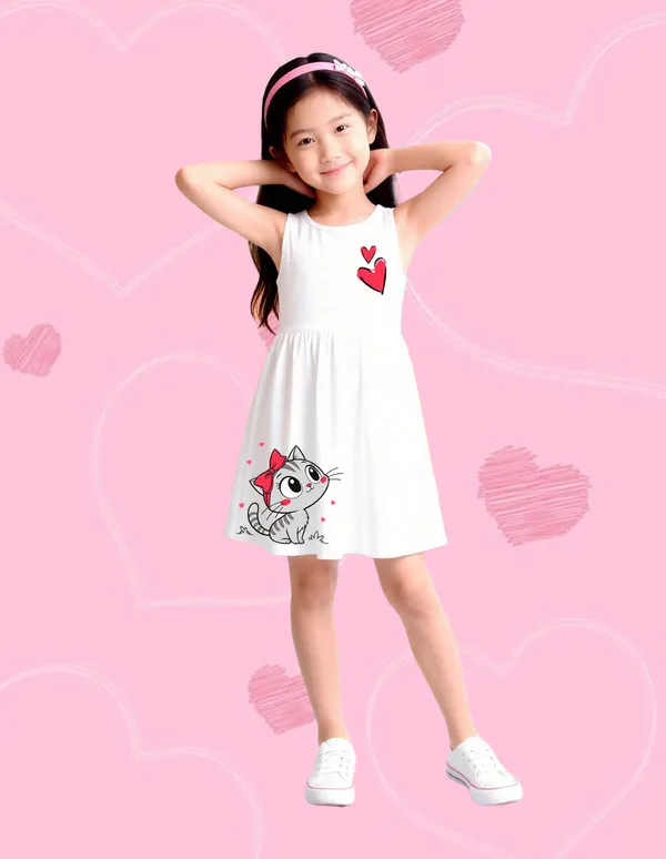 Nusyl_Girls_White_&_Green_Bunnies_Printed_&_Rainbow_Printed_Pack_Of_2_Dresses_Soft_&_Comfortable_Dresses_Cozy_Summer_Wear_For_Kids_&_Teen_Girls