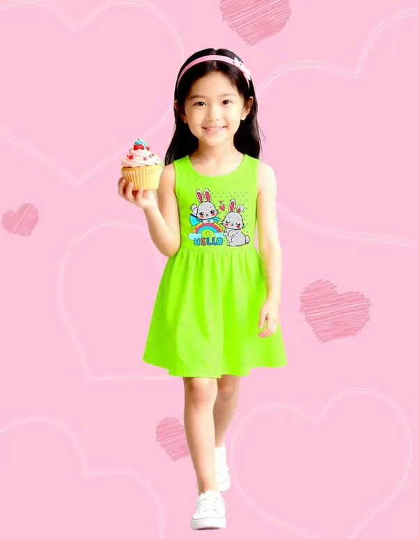 Nusyl_Girls_White_&_Green_Bunnies_Printed_&_Rainbow_Printed_Pack_Of_2_Dresses_Soft_&_Comfortable_Dresses_Cozy_Summer_Wear_For_Kids_&_Teen_Girls