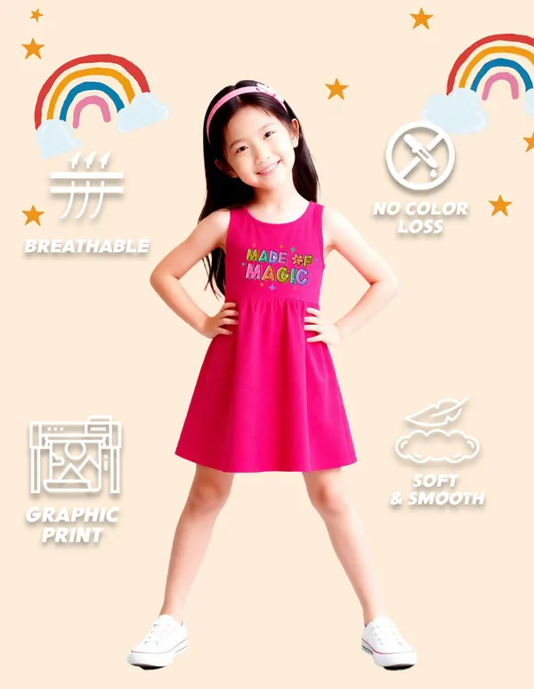 Nusyl_Girls_Green_&_Hot_Pink_Unicorn_Printed_&_Dream_Text_Printed_Pack_Of_2_Dresses_Soft_&_Comfortable_Dresses_Cozy_Summer_Wear_For_Kids_&_Teen_Girls