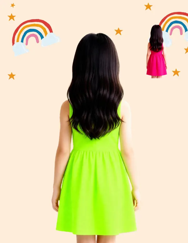 Nusyl_Girls_Green_&_Hot_Pink_Unicorn_Printed_&_Dream_Text_Printed_Pack_Of_2_Dresses_Soft_&_Comfortable_Dresses_Cozy_Summer_Wear_For_Kids_&_Teen_Girls