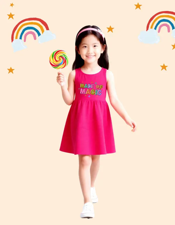 Nusyl_Girls_Green_&_Hot_Pink_Unicorn_Printed_&_Dream_Text_Printed_Pack_Of_2_Dresses_Soft_&_Comfortable_Dresses_Cozy_Summer_Wear_For_Kids_&_Teen_Girls