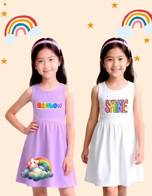 Nusyl_Girls_Lilac_&_White_Shine_Text_Printed_Pack_Of_2_Dresses_Soft_&_Comfortable_Dresses_Cozy_Summer_Wear_For_Kids_&_Teen_Girls
