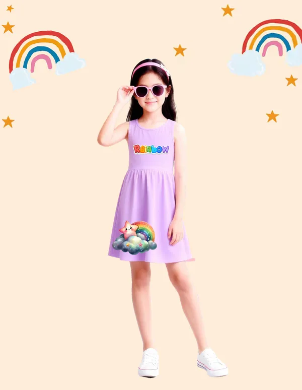 Nusyl_Girls_Lilac_&_White_Shine_Text_Printed_Pack_Of_2_Dresses_Soft_&_Comfortable_Dresses_Cozy_Summer_Wear_For_Kids_&_Teen_Girls