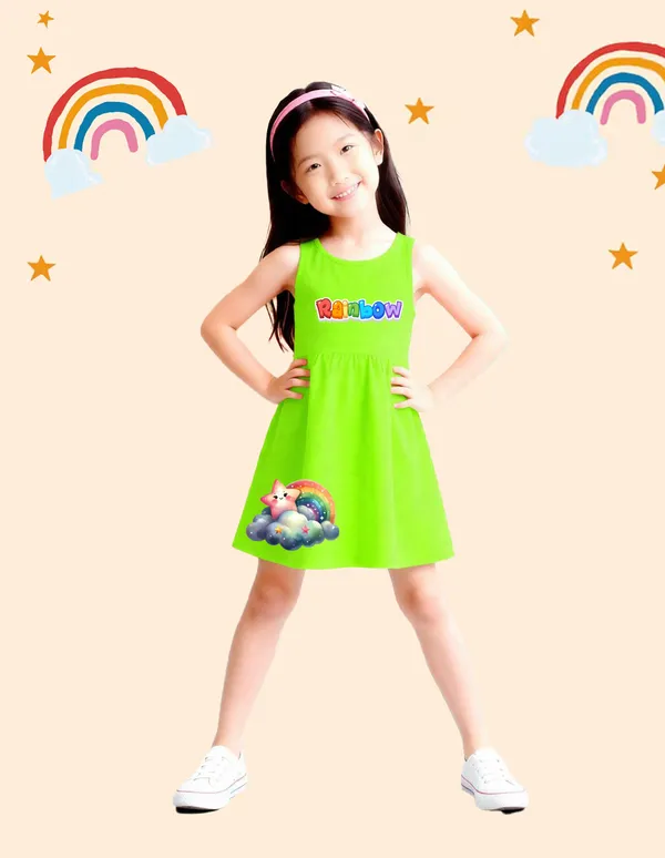 Nusyl_Girls_Green_&_Hot_Pink_Stars_Printed_&_Rainbow_Printed_Pack_Of_2_Dresses_Soft_&_Comfortable_Dresses_Cozy_Summer_Wear_For_Kids_&_Teen_Girls