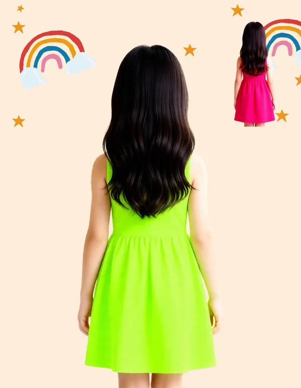 Nusyl_Girls_Green_&_Hot_Pink_Stars_Printed_&_Rainbow_Printed_Pack_Of_2_Dresses_Soft_&_Comfortable_Dresses_Cozy_Summer_Wear_For_Kids_&_Teen_Girls