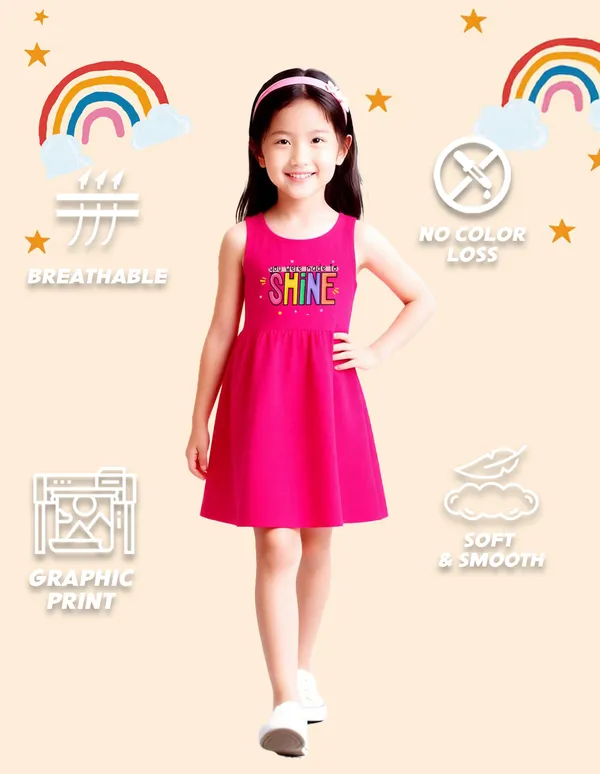 Nusyl_Girls_Green_&_Hot_Pink_Stars_Printed_&_Rainbow_Printed_Pack_Of_2_Dresses_Soft_&_Comfortable_Dresses_Cozy_Summer_Wear_For_Kids_&_Teen_Girls