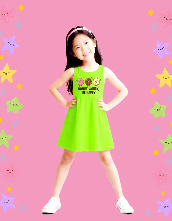 Nusyl_Girls_Green_&_Hot_Pink_Cake_It_Easy_Text_Printed_Pack_Of_2_Dresses_Soft_&_Comfortable_Dresses_Cozy_Summer_Wear_For_Kids_&_Teen_Girls