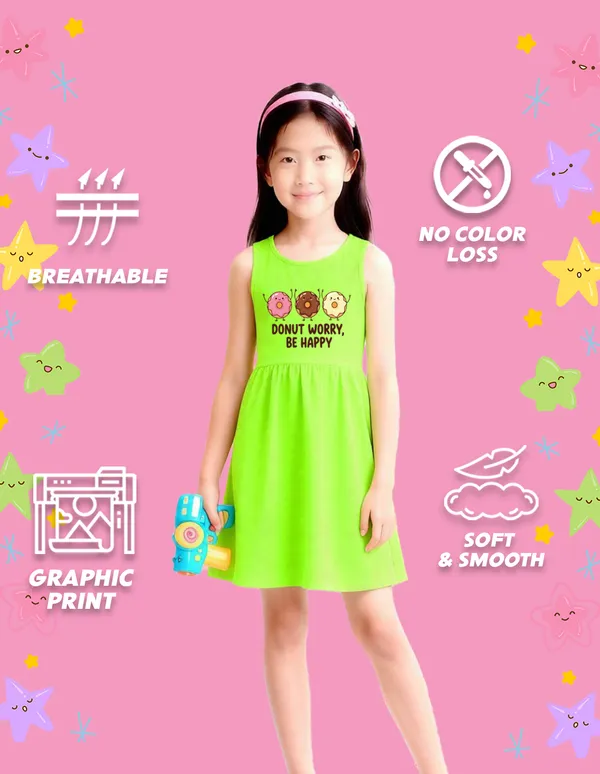 Nusyl_Girls_Green_&_Hot_Pink_Cake_It_Easy_Text_Printed_Pack_Of_2_Dresses_Soft_&_Comfortable_Dresses_Cozy_Summer_Wear_For_Kids_&_Teen_Girls