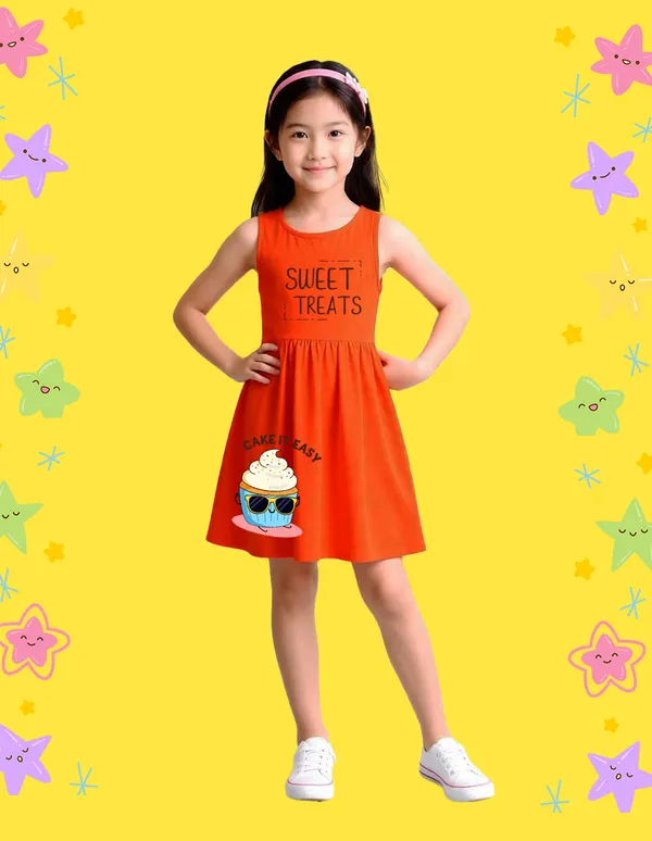 Nusyl_Girls_Orange_&_Lilac_Donut_Worry_Be_Happy_Text_Printed_Pack_Of_2_Dresses_Soft_&_Comfortable_Dresses_Cozy_Summer_Wear_For_Kids_&_Teen_Girls